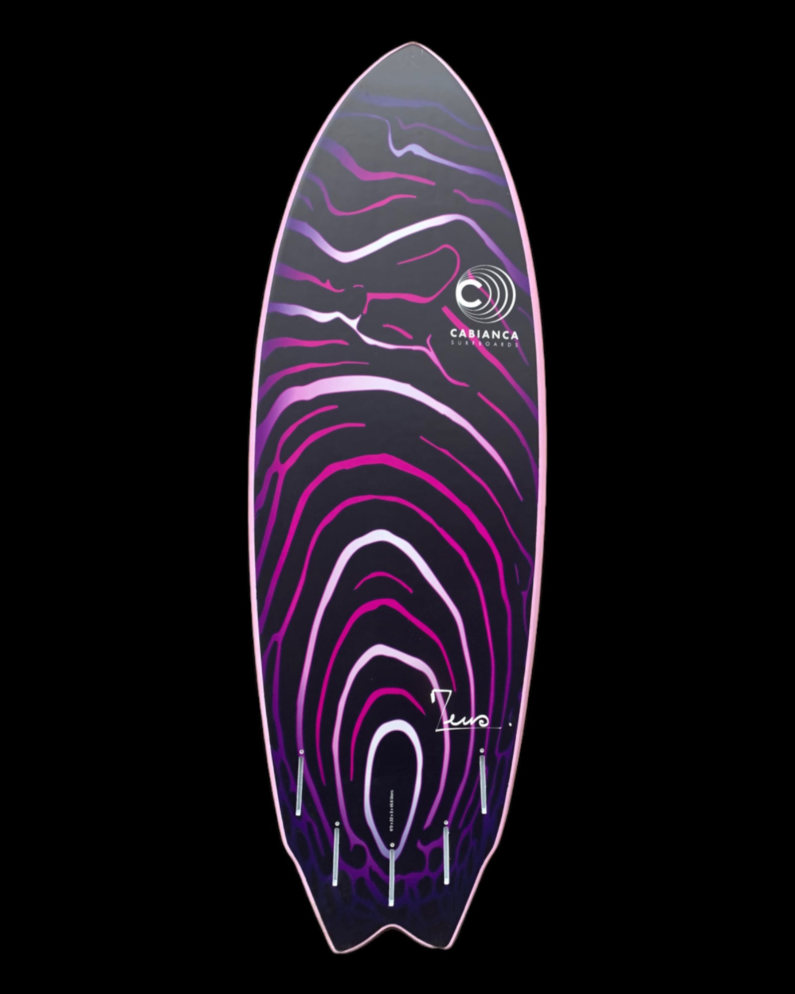 a purple and black surfboard on a black background