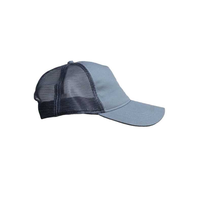 a blue and black hat on a white background